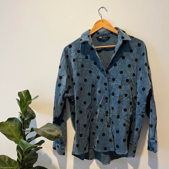 Zara Blue and Brown Polka Dot Top – Timeless Style in Classic Colors